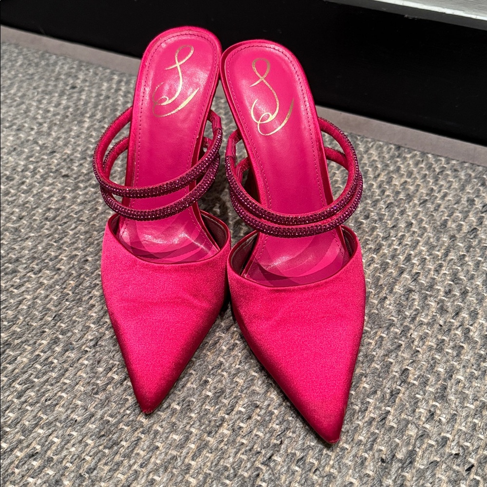 Sam Edelman Agustina Bold Bright Fuschia Sparkle Strap &  Heel Size 7.5